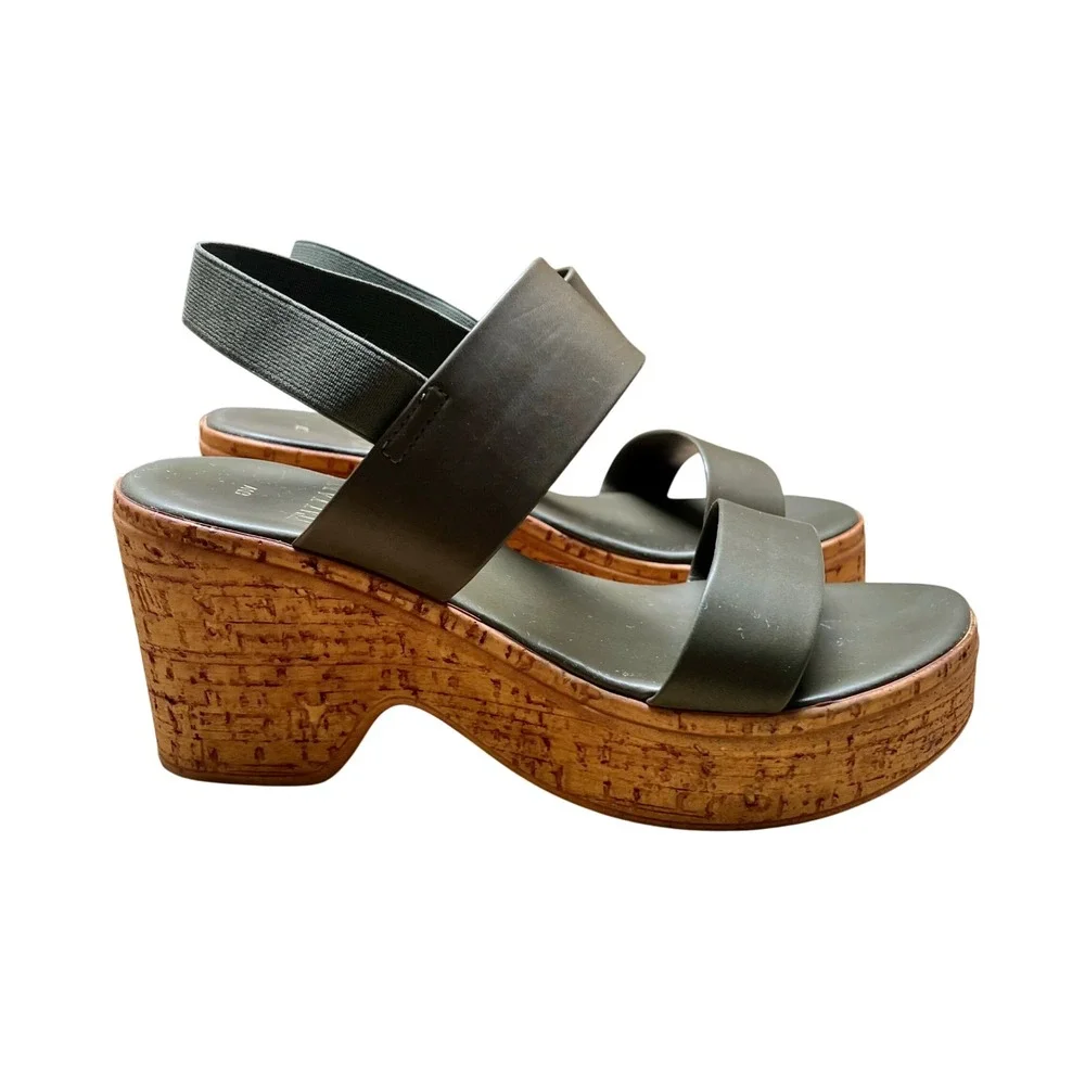 Italian Shoemakers Womens‎ 8 Olive Green Cork Wedge Platform Slingback Sandals